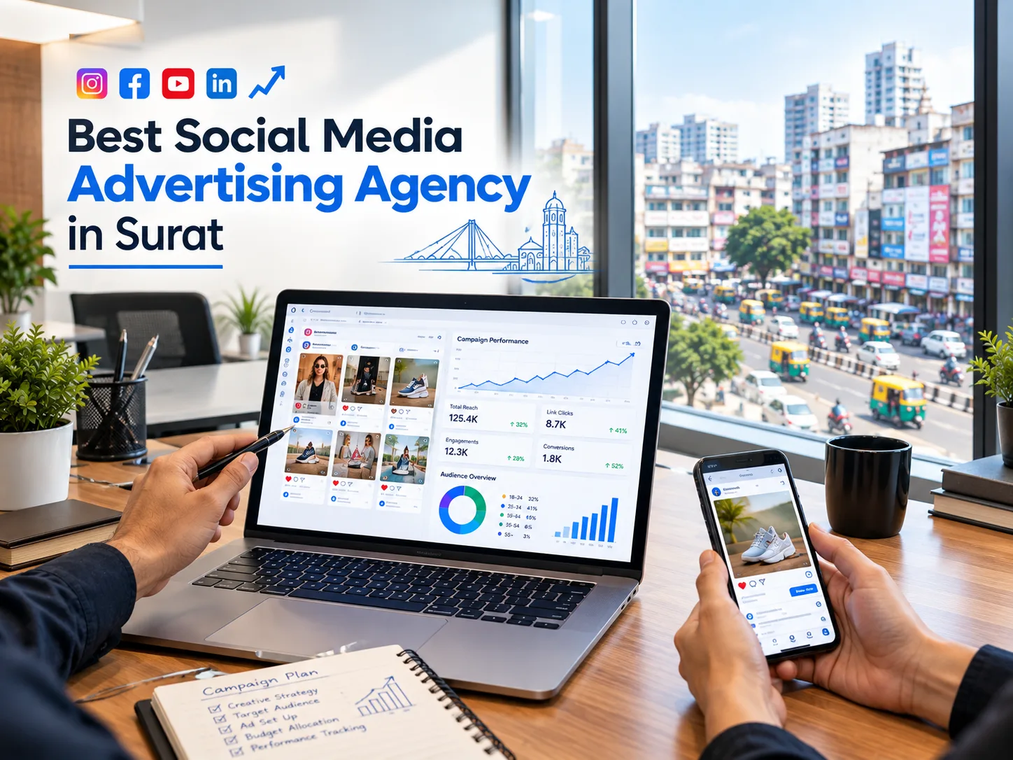 Social media advertising agency in Surat managing Meta Ads campaign performance dashboard