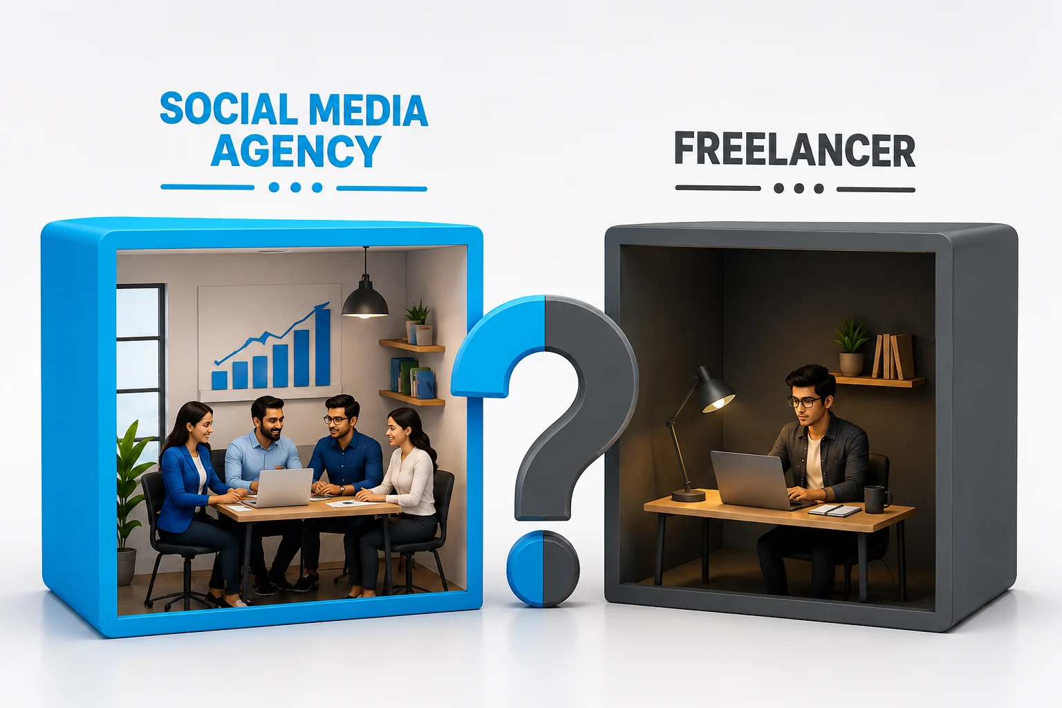 Social media agency vs freelancer for a Surat business
