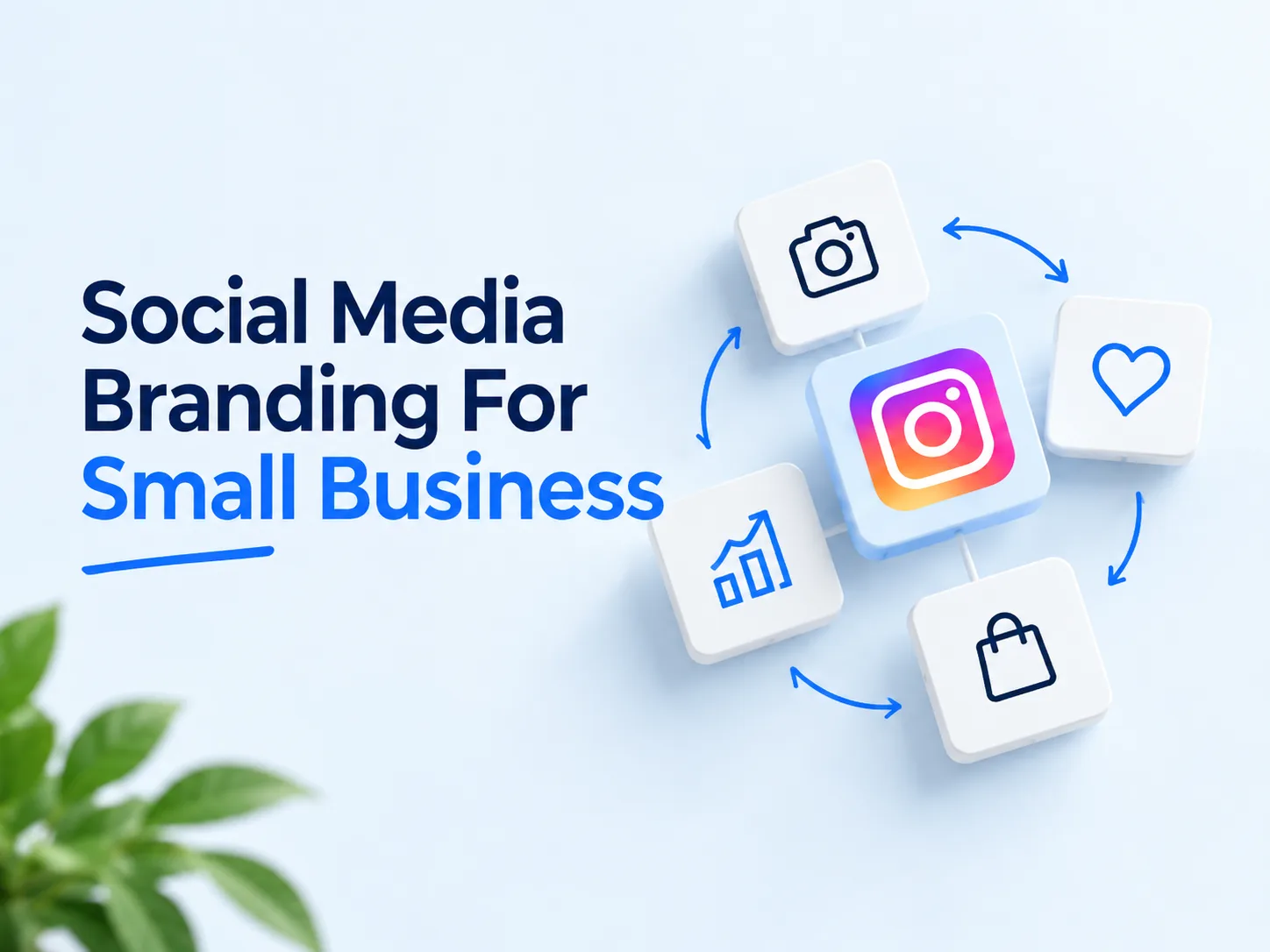 Instagram logo with camera, heart, shopping bag and growth chart icons for social media branding for small business